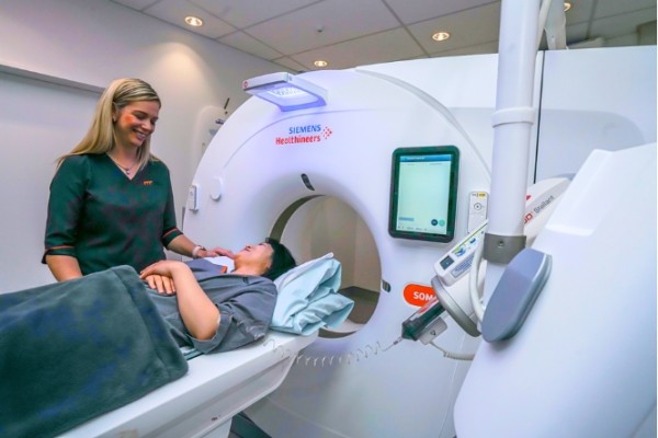 Woman having CT scan