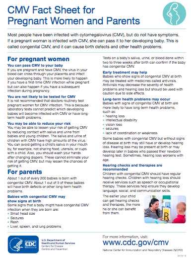 cmv fact sheet for pregnant woman and parents
