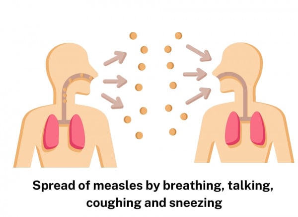 Infographic showing how a virus can be transmitted from person to person by air