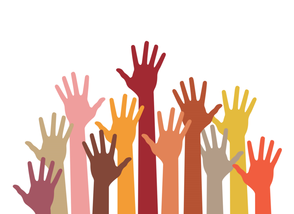 Hands raised to volunteer graphic illustration